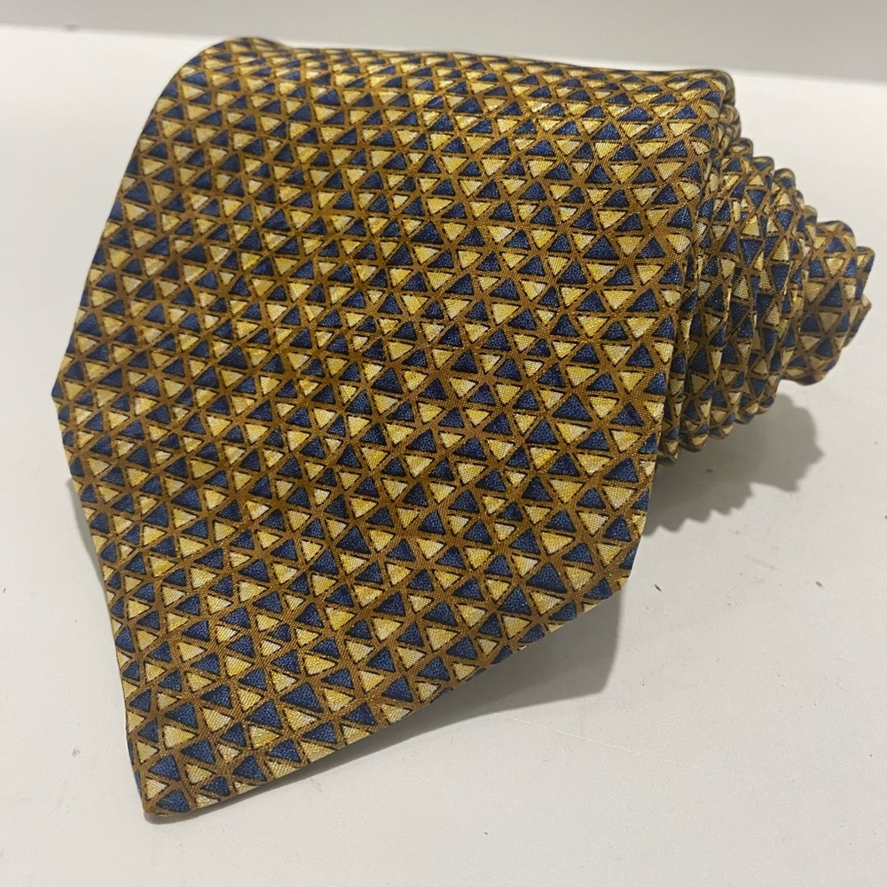 Robert Talbott Studio 100% Silk Tie Gold Blue Geometric Triangles